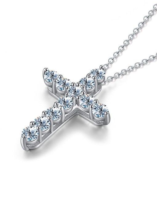 Main stone: 10 points, 11 [platinum] 925 Sterling Silver Moissanite Cross Dainty Regligious Necklace